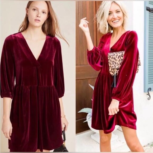 Anthropologie Amadi Greta Velvet Tunic Red Mini Dress Holiday Christmas Small - Picture 1 of 9